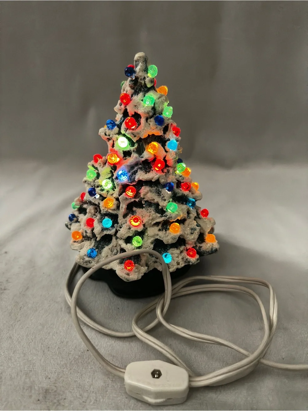 Vintage Christmas Tree Ceramic 1980s Illuminated Bulbs Decoration Green